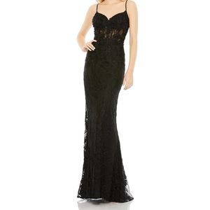Mac Duggal Illusion Bodice Black Embellished Gown Style 20429